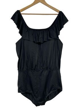 Dreamsuit Plus Size One Piece Swimsuit Ruffle Top Black Size 3X